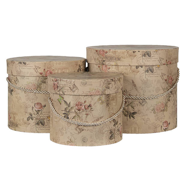 Clayre & Eef Hoedendoos Set van 3 Ø 23*20 / Ø 20*17 / Ø 17*14 cm Beige