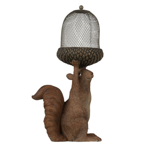 Clayre & Eef Bruine Decoratie eekhoorn met vogelvoederbak 23*15*42 cm 6PR3523