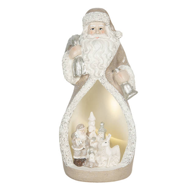 Clayre & Eef Cremekleurige Decoratie kerstman LED 8*7*17 cm 6PR3069