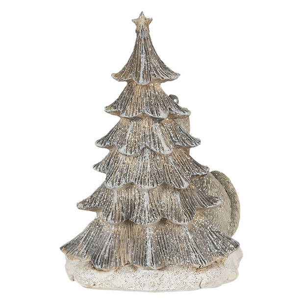 Clayre & Eef Grijze Decoratie kat bij kerstboom LED 12*9*16 cm 6PR4629