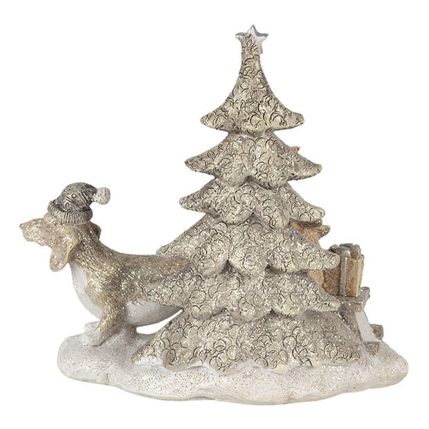 Clayre & Eef Grijze Decoratie honden bij kerstboom LED 16*8*15 cm 6PR4630