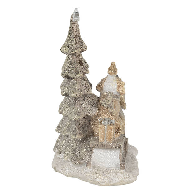 Clayre & Eef Grijze Decoratie honden bij kerstboom LED 16*8*15 cm 6PR4630