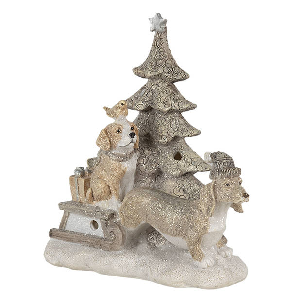 Clayre & Eef Grijze Decoratie honden bij kerstboom LED 16*8*15 cm 6PR4630