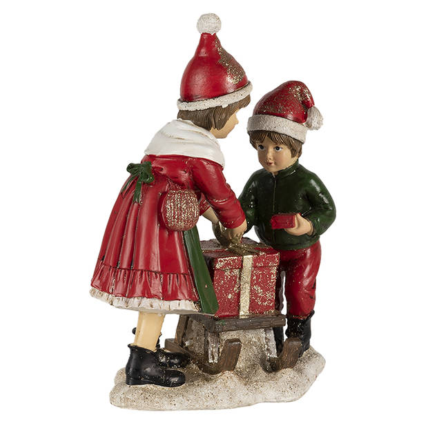 Clayre & Eef Kerstdecoratie Beeld Kinderen 15*10*20 cm Rood, Groen Kunststof Decoratief Figuur Decoratieve Accessoires