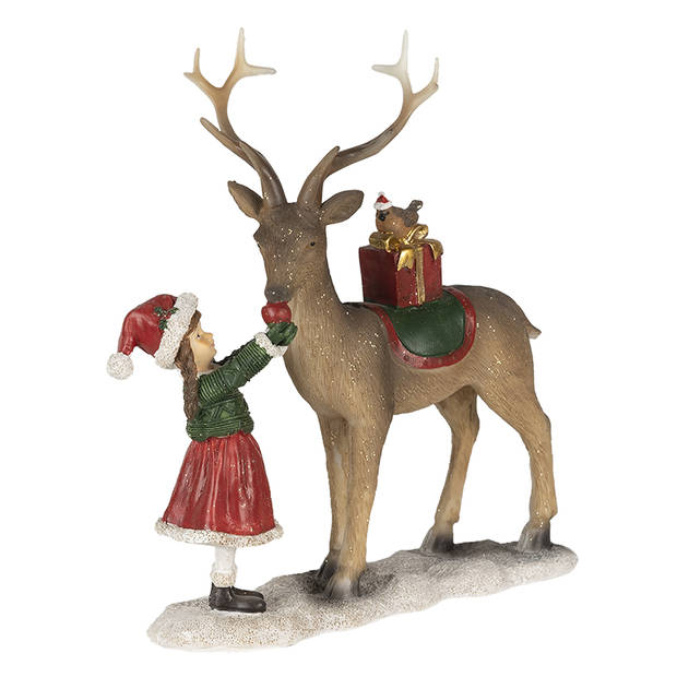 Clayre & Eef Kerstdecoratie Beeld Kind 19*7*21 cm Bruin groen Kunststof Decoratief Figuur Decoratieve Accessoires