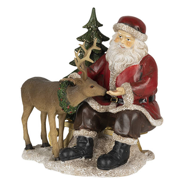 Clayre & Eef Kerstdecoratie Beeld Kerstman 17*14*17 cm Rood Bruin Kunststof Decoratief Figuur Decoratieve Accessoires