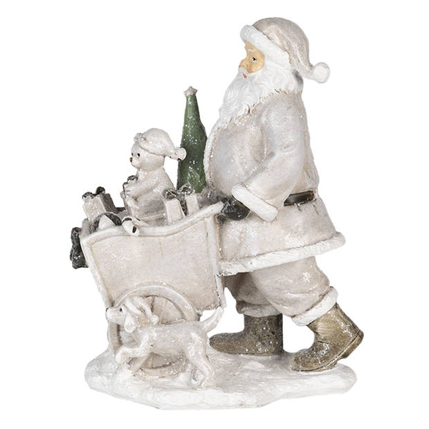 Clayre & Eef Zilvere Decoratie kerstman met kar 12*8*15 cm 6PR4728