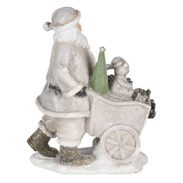 Clayre & Eef Zilvere Decoratie kerstman met kar 12*8*15 cm 6PR4728