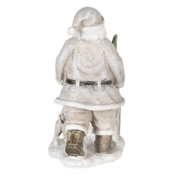 Clayre & Eef Zilvere Decoratie kerstman met kar 12*8*15 cm 6PR4728