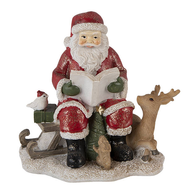 Clayre & Eef Kerstdecoratie Beeld Kerstman 14*12*13 cm Rood Kunststof Decoratief Figuur Decoratieve Accessoires