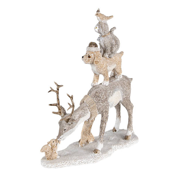 Clayre & Eef Multi Decoratie hert met hond, kat en kip 17*9*21 cm 6PR4645