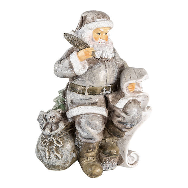 Clayre & Eef Zilvere Decoratie kerstman 10*7*13 cm 6PR4726