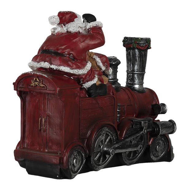 Clayre & Eef Rode Decoratie locomotief met kerstman 28*12*23 cm 6PR4758
