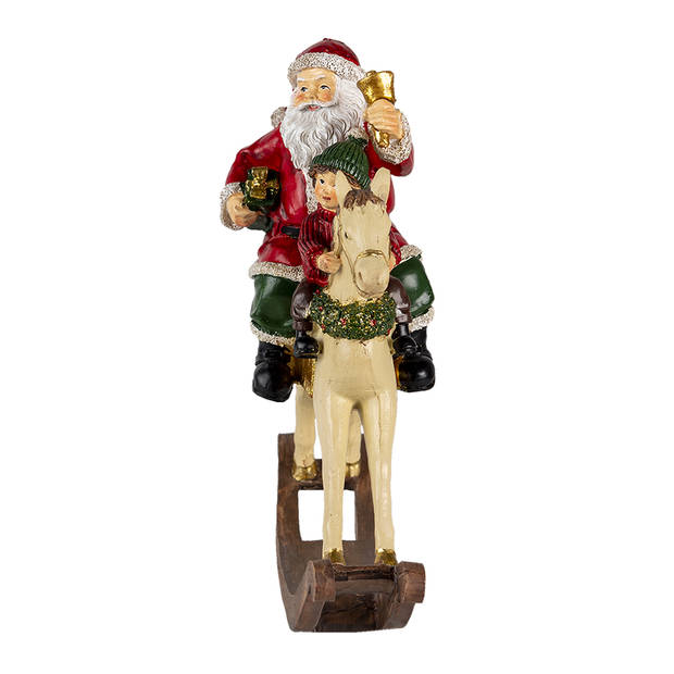 Clayre & Eef Kerstdecoratie Beeld Kerstman 20*8*21 cm Rood Bruin Kunststof Decoratief Figuur Decoratieve Accessoires