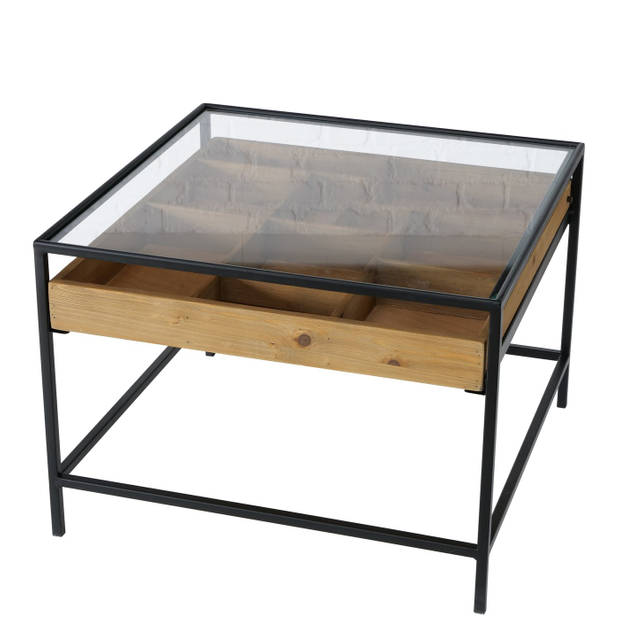 Salontafel Tripoli met Lade metaal/glas 55x55x40 cm - Zwart