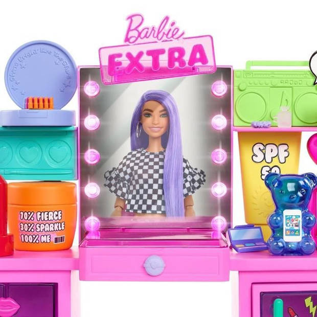 Barbie speelset Extra junior 30 cm roze/paars 55-delig