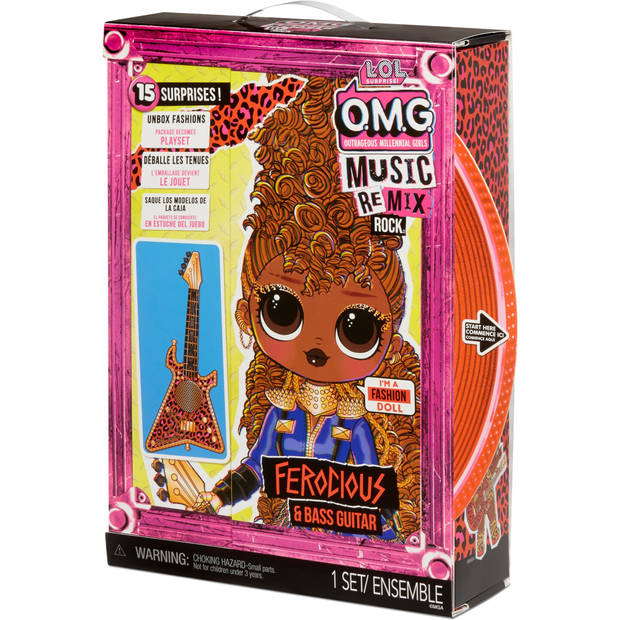 Lol surprise omg remix rock- ferocious en basgitaar - fashion doll 24cm