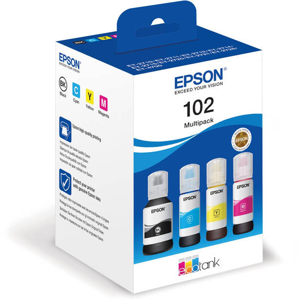 Epson inktfles 102, 6.000 - 7.500 pagina's, OEM C13T03R640, 4 kleuren