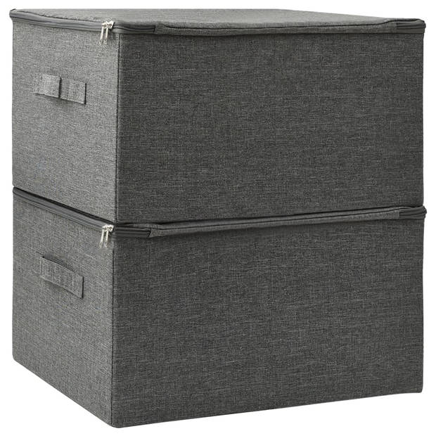 The Living Store Opbergbox - Set van 2 - Inklapbaar - 43x34x23 cm - Antraciet stof - oxford-stof - nonwoven stof