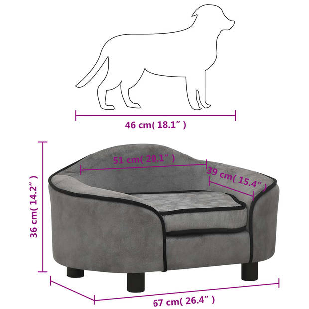 The Living Store Huisdierenbank Pluche - 67 x 47 x 36 cm - Grijs - Geschikt voor Honden - Katten en Kleine Dieren