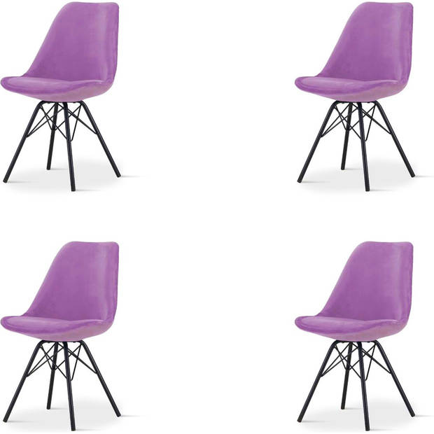 SET DEAL: 4 stuks Eetkamerstoel Viga paars velvet eetstoel