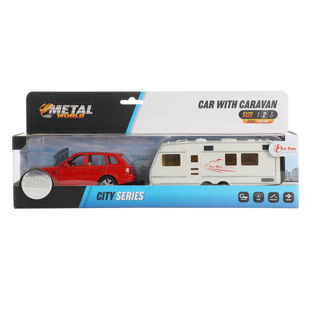 Toi Toys Auto pull back met caravan 1:48