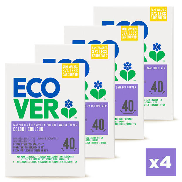 Ecover - Waspoeder Color - Gekleurde was - Bestrijdt Vlekken - Lavendel & Eucalyptus - 4 x 3 kg - Voordeelverpakking