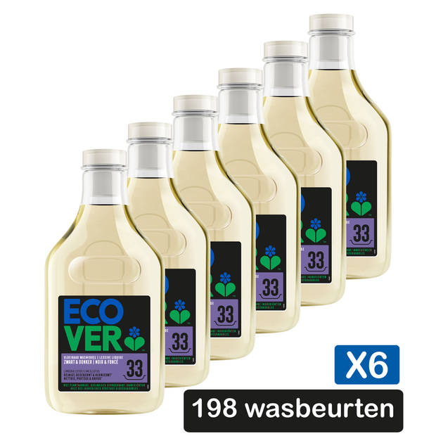 Ecover - Vloeibaar Wasmiddel Zwart & Donker - Limoen & Lotus - Hernieuwt donkere kleuren - 6 x 1,5L - Voordeelverpakking
