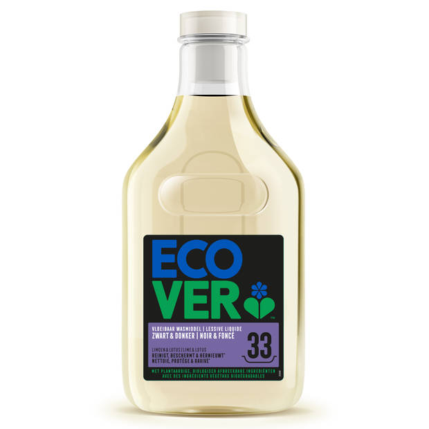 Ecover - Vloeibaar Wasmiddel Zwart & Donker - Limoen & Lotus - Hernieuwt donkere kleuren - 6 x 1,5L - Voordeelverpakking