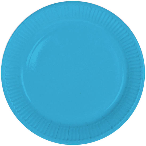 8x stuks party gebak/eet bordjes van papier blauw 23 cm - Feestbordjes