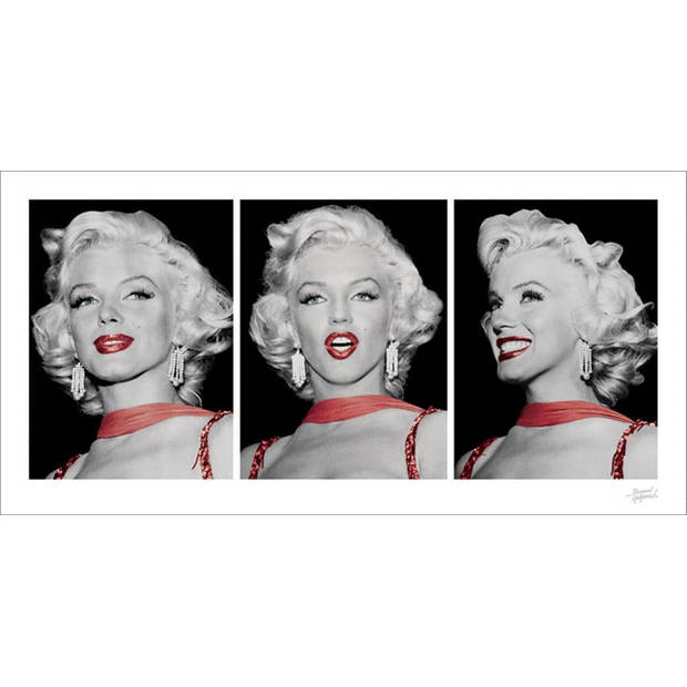 Kunstdruk Marilyn Monroe Red Dress Triptych 100x50cm