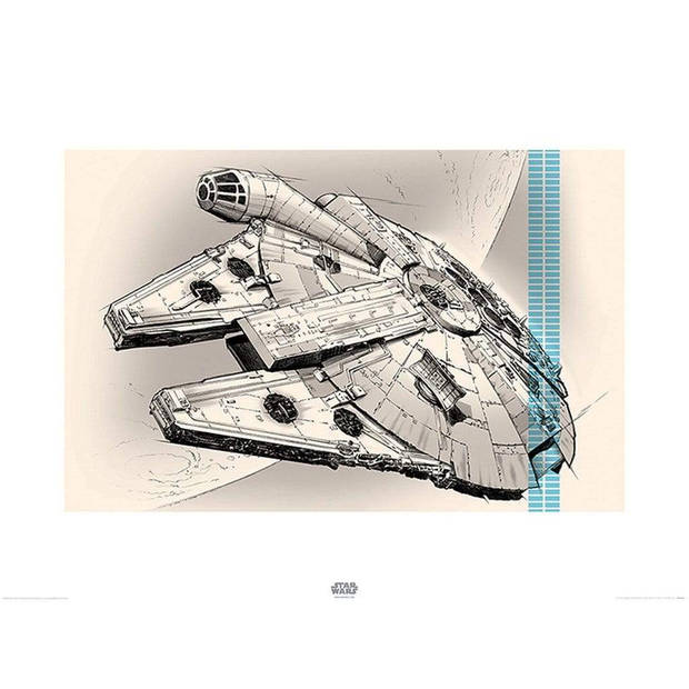 Kunstdruk Star Wars Episode VII Millennium Falcon Pencil Art 80x60cm