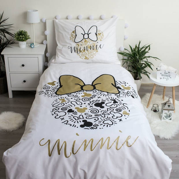 Disney Minnie Mouse Dekbedovertrek Gold - 140 x 200 cm + 70 x 90 cm - Katoen