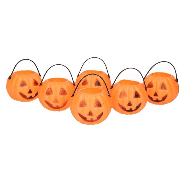 24x Halloween trick or treat mini pompoen emmers 5 cm - Feestdecoratievoorwerp