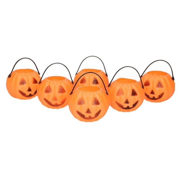 6x Halloween trick or treat mini pompoen emmers 5 cm - Feestdecoratievoorwerp