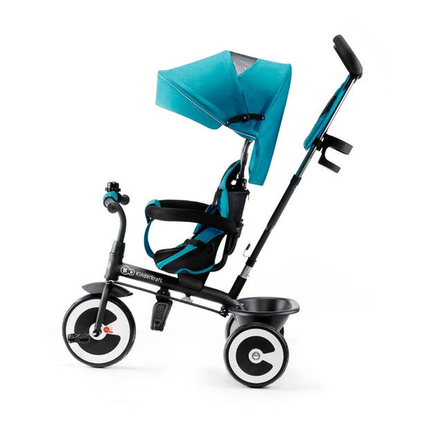 Kinderkraft - Tricycle Aston - Driewieler - 94 x 50 x 112 cm - 9kg - Blauw - Verstelbare duwstang - UV-werend zonnedak