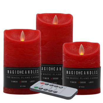 Kaarsen set van 3x stuks LED stompkaarsen rood met afstandsbediening - LED kaarsen