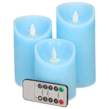 Kaarsen set van 3x stuks LED stompkaarsen blauw met afstandsbediening - LED kaarsen
