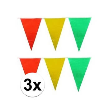 3x plastic vlaggenlijn geel/rood/groen 10 meter - Vlaggenlijnen