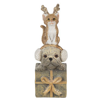 Clayre & Eef Multi Decoratie hond en kat 5*5*13 cm 6PR4642