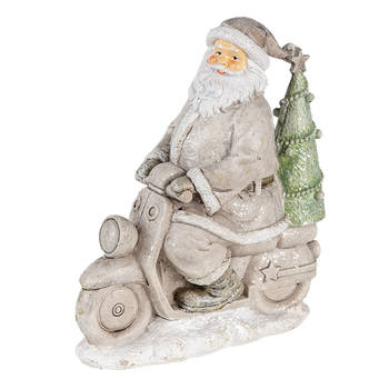 Clayre & Eef Zilvere Kerstman op scooter 12*6*14 cm 6PR4725