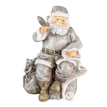 Clayre & Eef Zilvere Decoratie kerstman 10*7*13 cm 6PR4726