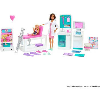 Barbie - barbie clinic box met brunette dokterpop en meer dan 30 items en accessoires - fashion doll - vanaf 3 jaar