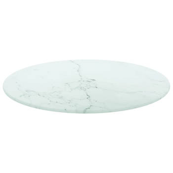 The Living Store Tafelblad Gehard glas - 40 x 0.8 cm - Wit - Marmeren design