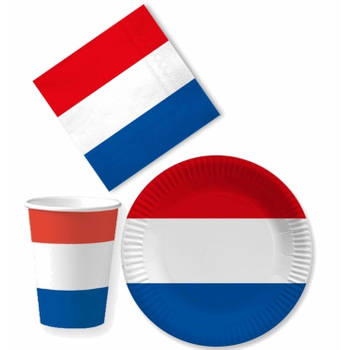 Tafel dekken Holland feestartikelen rood wit blauw 10x bordjes/10x drink bekers/20x servetten - Feestpakketten