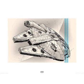 Kunstdruk Star Wars Episode VII Millennium Falcon Pencil Art 80x60cm