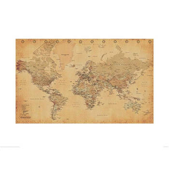 Kunstdruk World Map Vintage Style 60x80cm