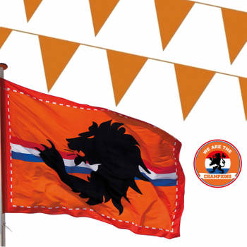 Oranje versiering buiten pakket 2x mega Holland vlag + 300 meter vlaggetjes - Feestpakketten