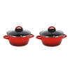 Set van 2x stuks rvs rode kookpan/pan met glazen deksel 16 cm 1 liter - Kookpannen