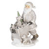 Clayre & Eef Zilvere Decoratie kerstman met kar 12*8*15 cm 6PR4728